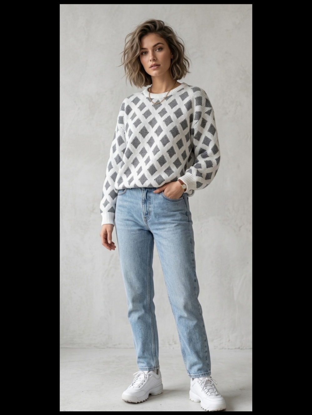 Vintage 90s Organically Grown Junior Geometric Diamond Knit Sweater Size M